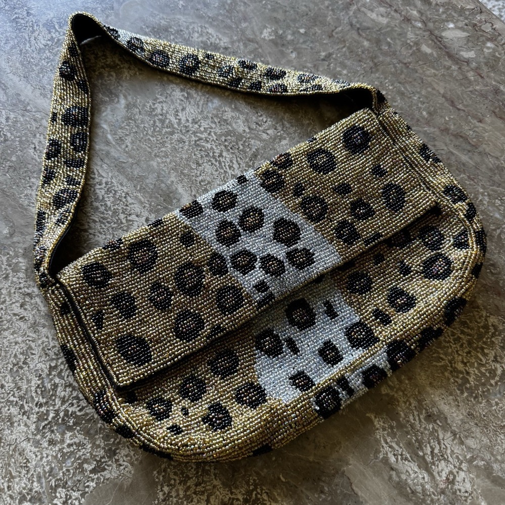 Leopard Beaded Bag Shoulder Bead Animal Print Clutch VIRAL Statement Purse